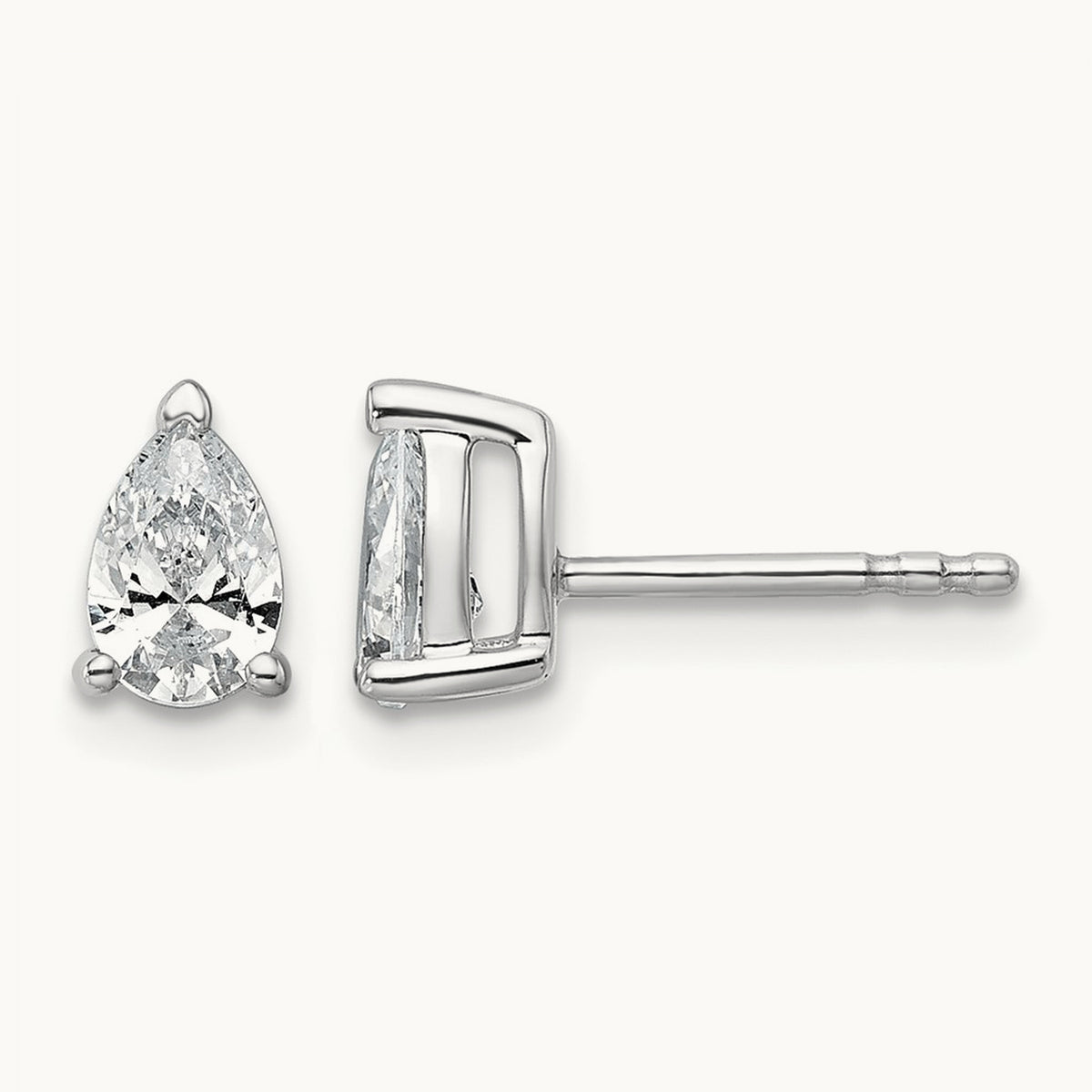 Pear 3 Prong Stud Earrings, 0.50-6.00 ct tw Lab-Grown Diamond — 3/4 ct, 14K White Gold