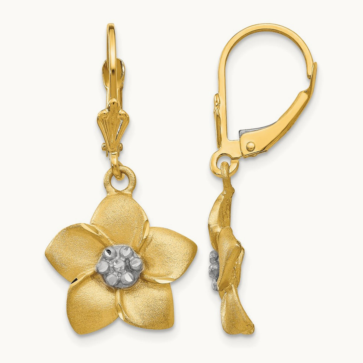 Plumeria Earrings, 14K with Rhodium