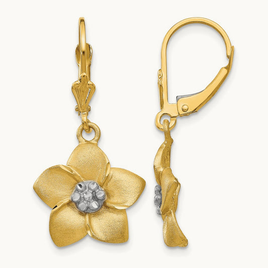 Plumeria Earrings, 14K with Rhodium