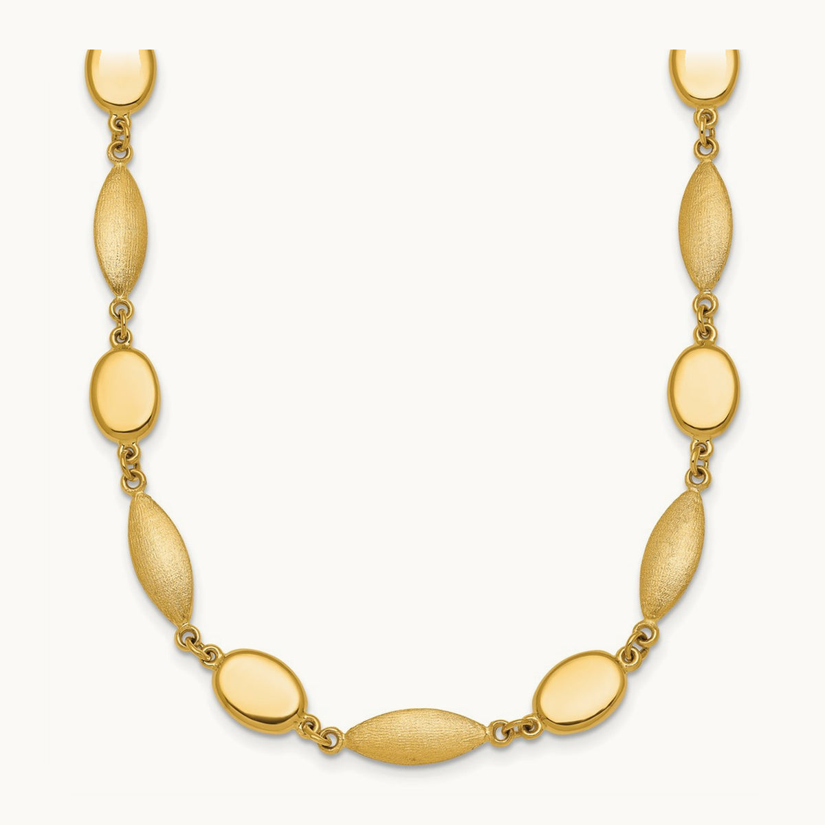 Polished And Brushed Fancy Link Necklace, 7.5mm, 14K