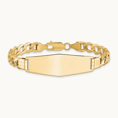 Semi-solid Soft Diamond Shape Curb Link ID Bracelet, 14K