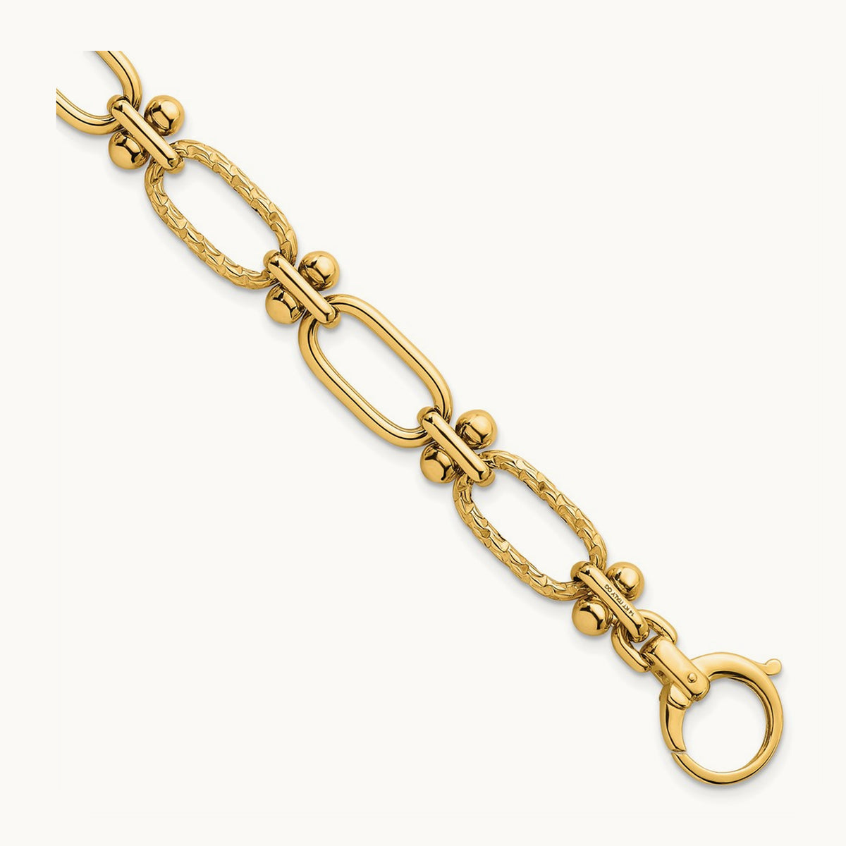 Polished Open Textured Fancy Link Bracelet, 14K