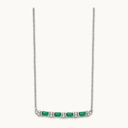 Emerald and Diamond 18in. Bar Necklace, 14K White Gold