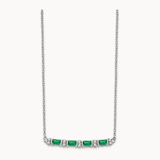Emerald and Diamond 18in. Bar Necklace, 14K White Gold