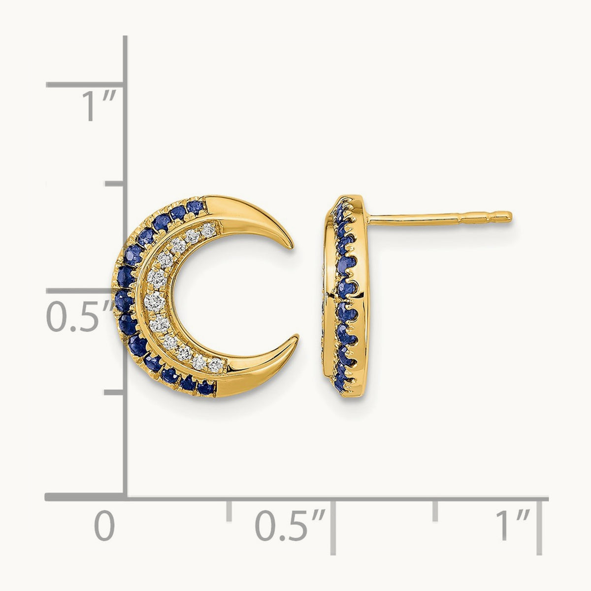 Polished Moon Sapphire and Diamond Post Earrings, 14K