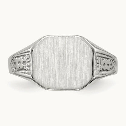 10.5x9. Closed Back Signet Ring, 0mm, 14K White Gold