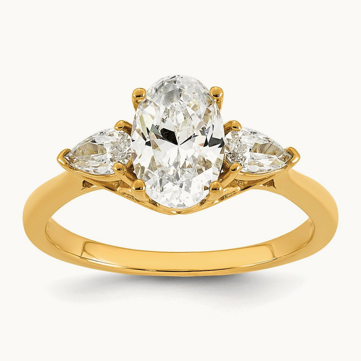 Oval/Pear 3 Stone Engagement Ring, 1.25-3.50 ct tw Lab-Grown Diamond — 1 7/8 ct, 14K Yellow Gold