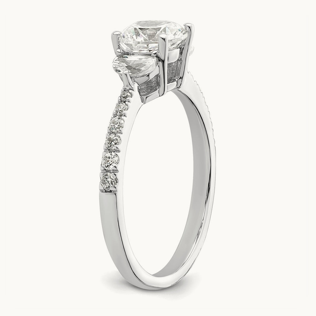 3 Stone Half Moon/Round Semi-Mount Ring, 0.75 ct tw