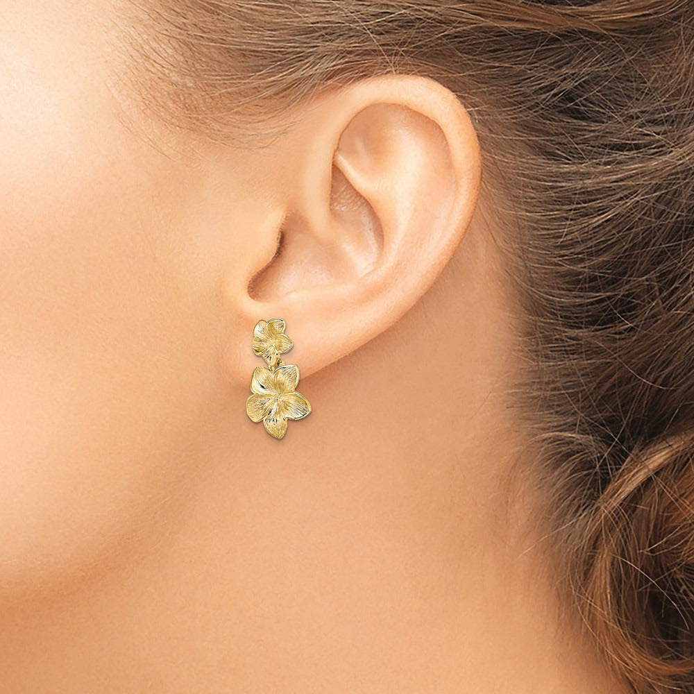Double Plumeria Flower Post Dangle Earrings — 20mm