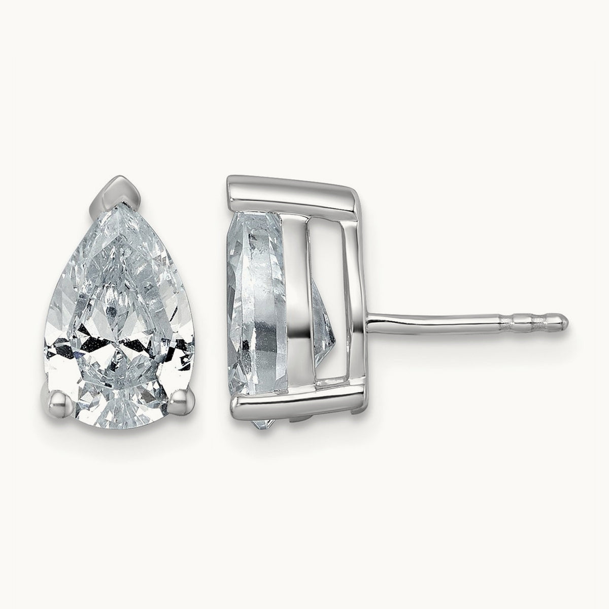 Pear 3 Prong Stud Earrings, 0.50-6.00 ct tw Lab-Grown Diamond — 4 ct, 14K White Gold