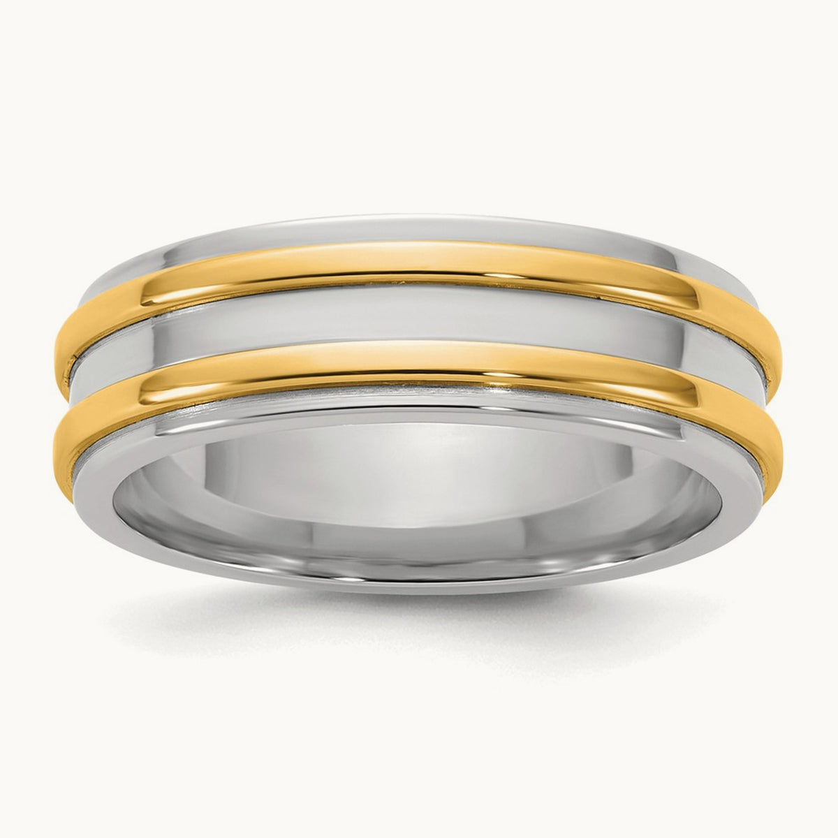 W/Y Double Banded Wedding Band, 6mm, 14K Two-tone