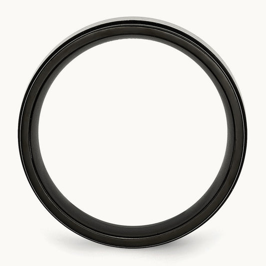 Brushed Center Black IP-plated Beveled Edge Band — photo set