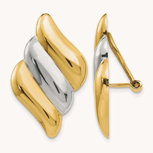 & Rhodium Non-pierced Omega Back Earrings, 14K