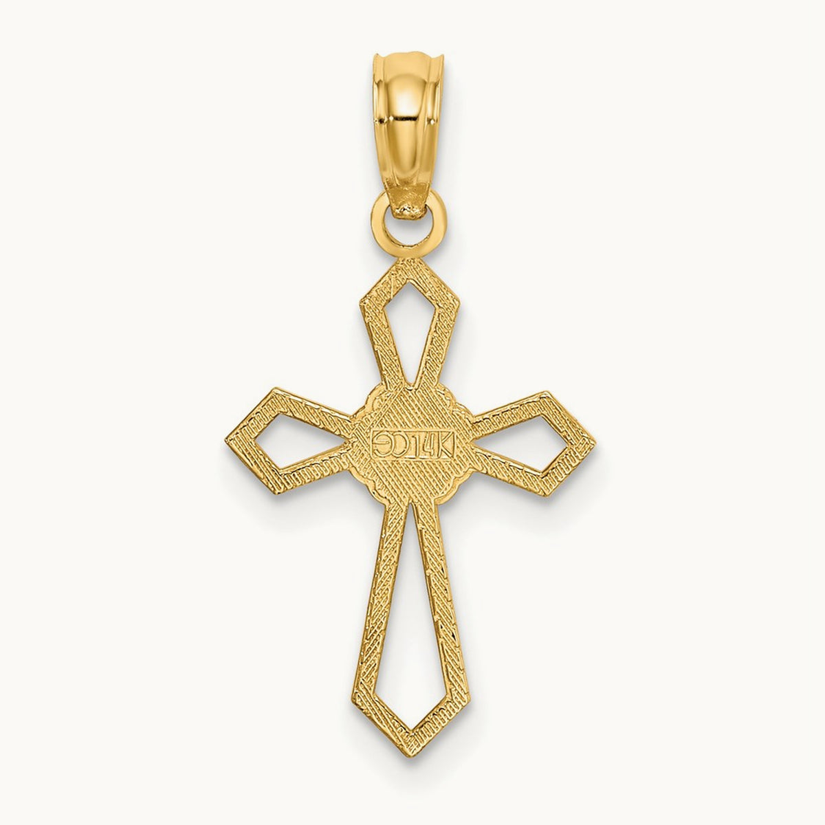 Cut-Out and Flat Cross W/ Flower Charm, 14K