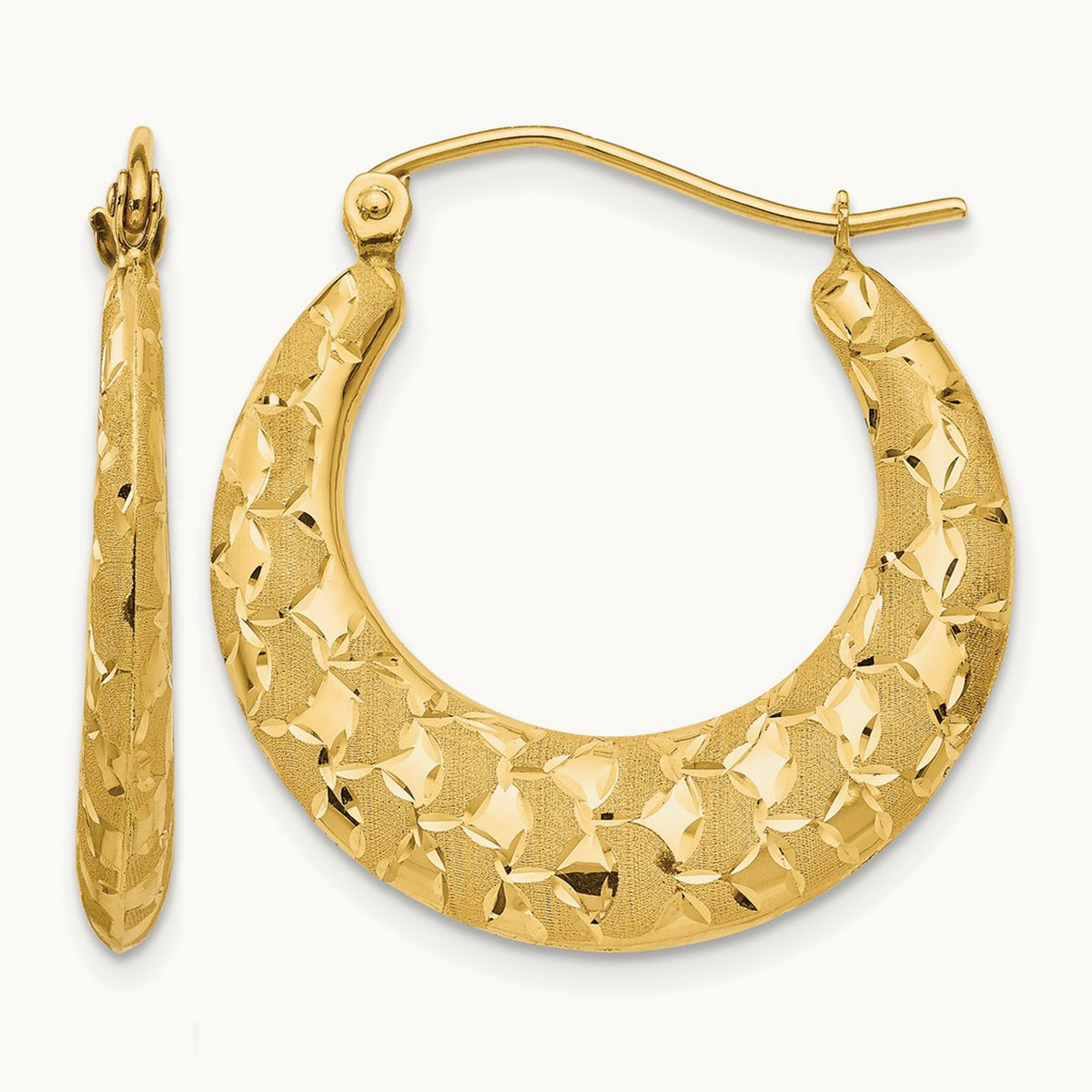 Laser Cut Patterned Hoop Earrings, 14K