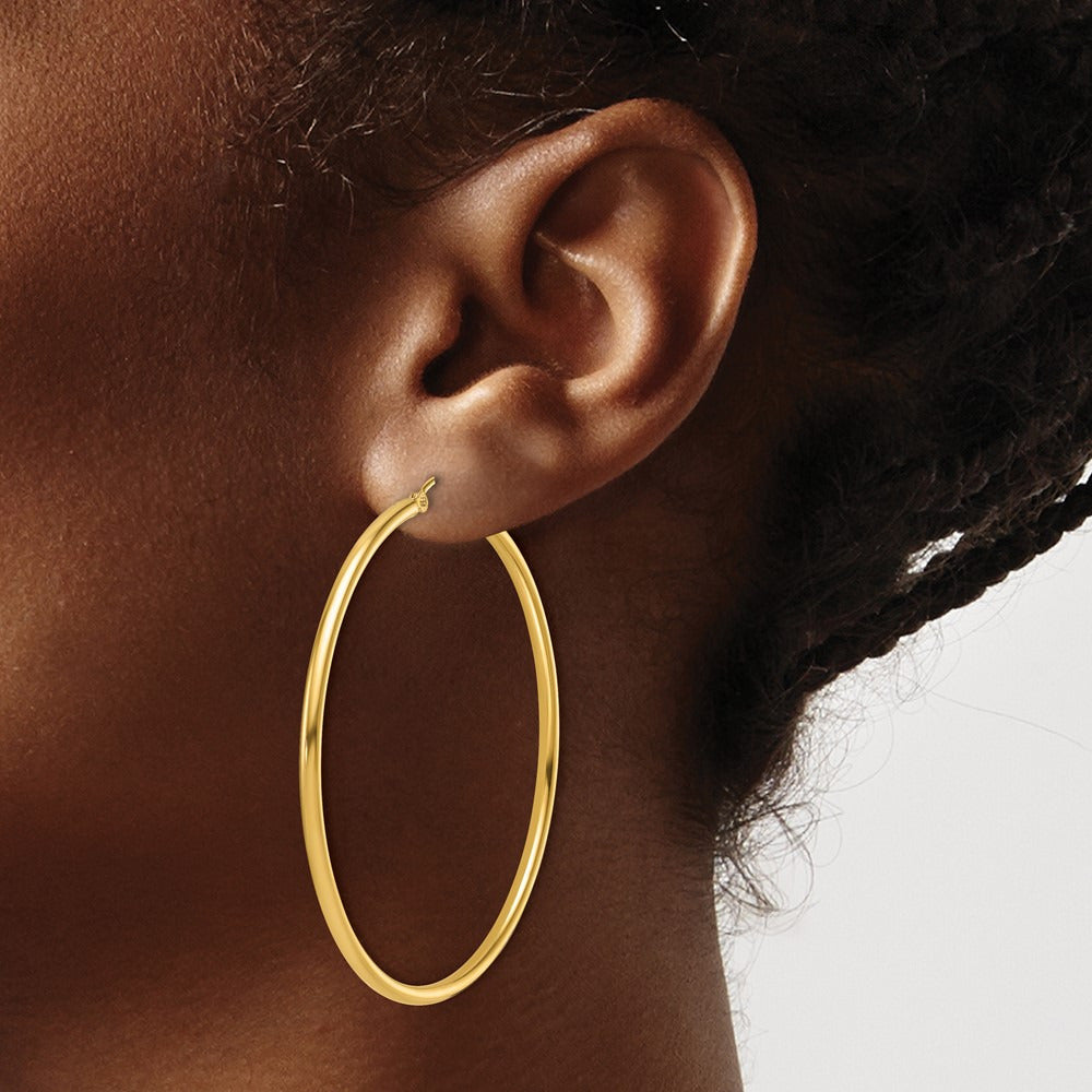 Polished Hoop Earrings — 14K Yellow Gold, 2mm