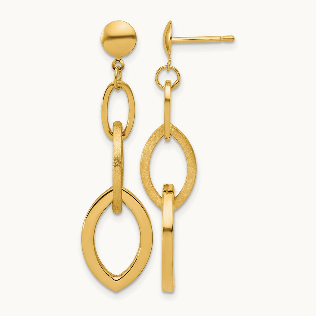 Polished and Brushed Fancy Post Dangle Earrings, 14K — Leslie's