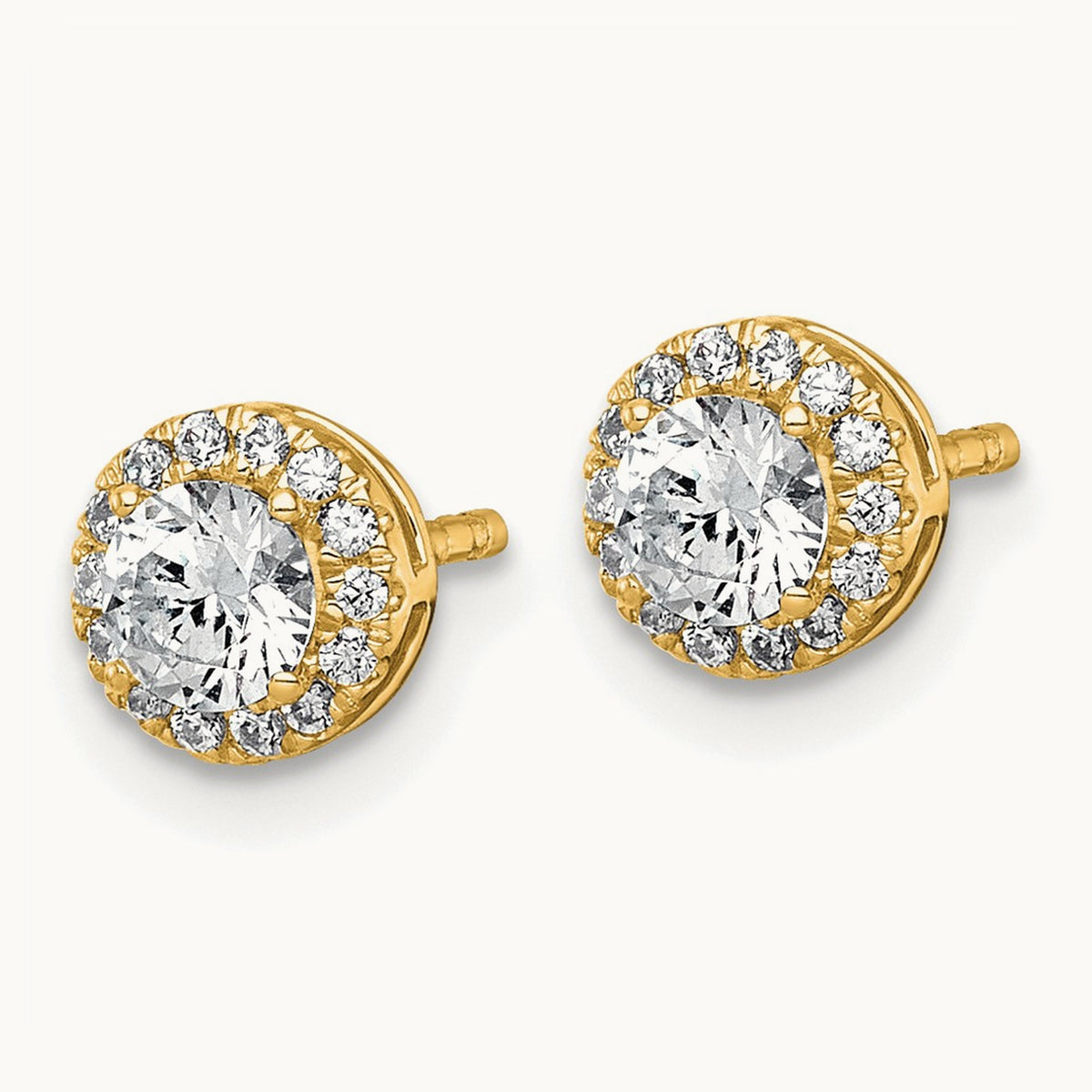 Round Halo Post Earrings, 0.50-7.50 ct tw Lab-Grown Diamond — 5/8 ct, 14K Yellow Gold