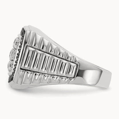IBGoodman Men's Polished & Textured Black/White Dia Cluster Ring, 14K White Gold