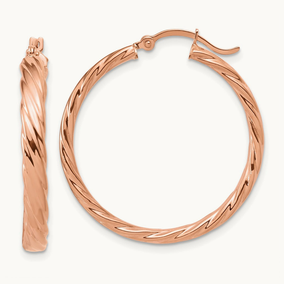 Large Patterned Hoop Earrings — 14K Rose Gold
