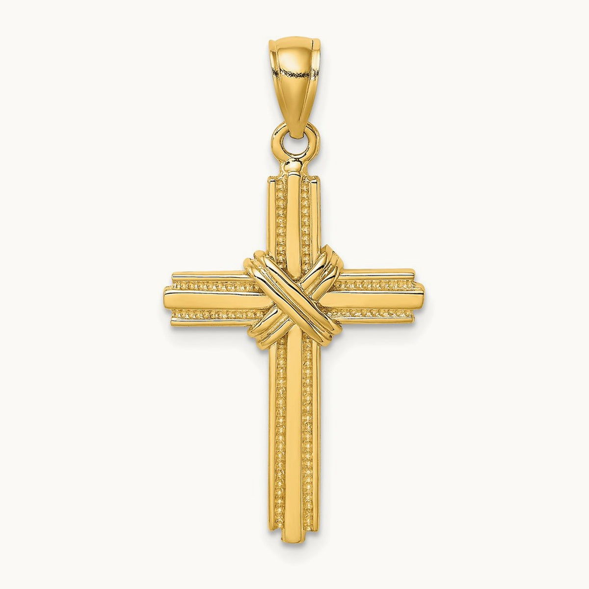 Beaded Center Design Cross Charm, 14K