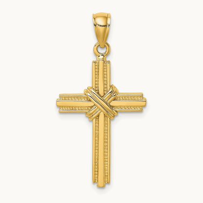 Beaded Center Design Cross Charm, 14K