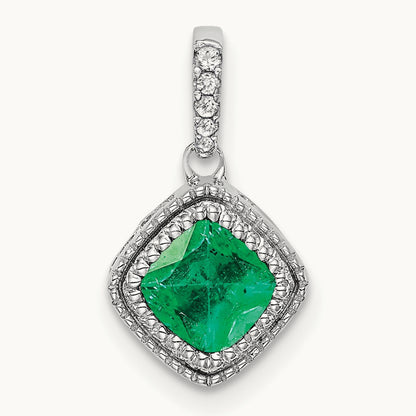 Cushion Emerald and Diamond Pendant — 14.9mm