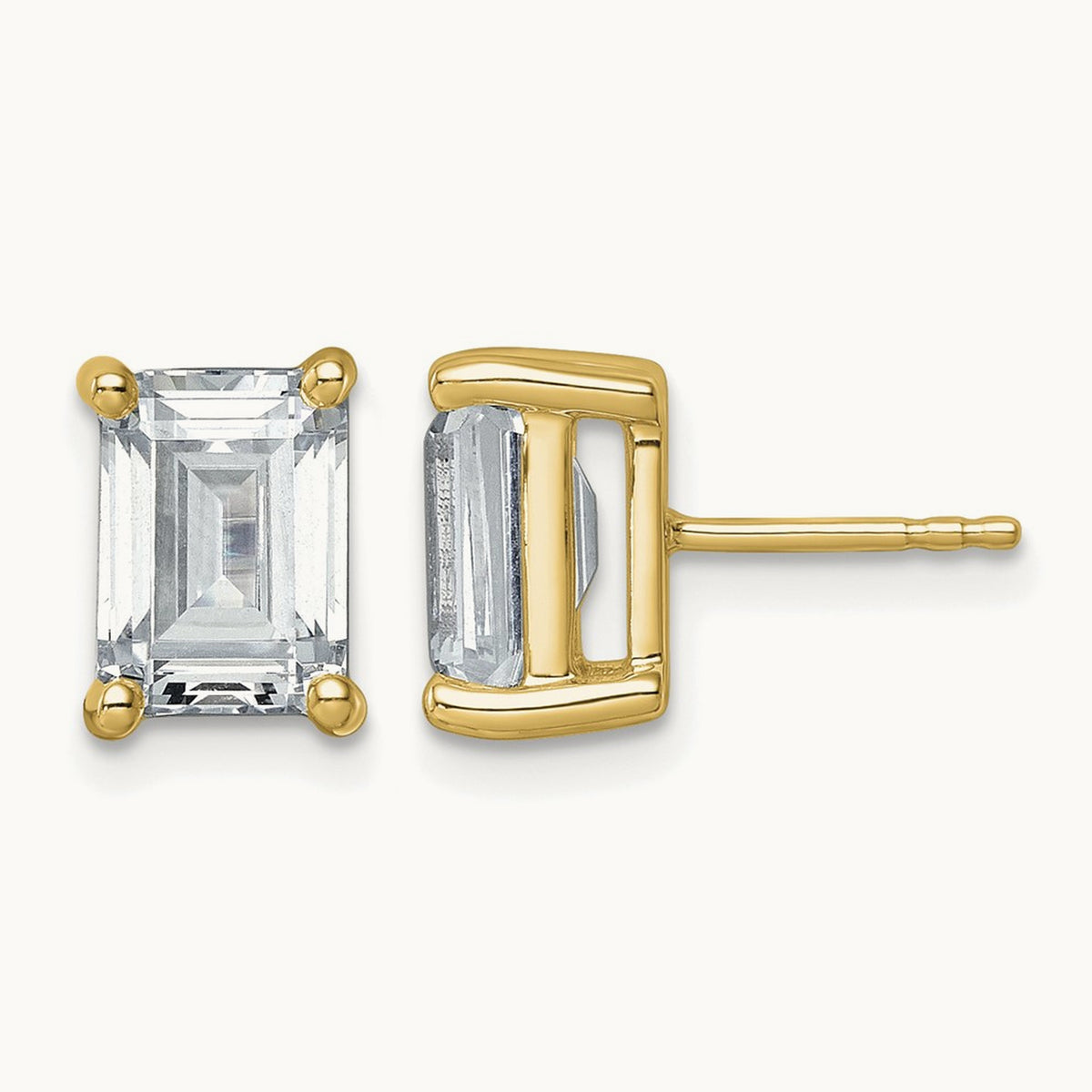 Emerald Four-Prong Stud Earrings, 0.50-6.00 ct tw Lab-Grown Diamond — 5 ct, 14K Yellow Gold