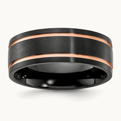 Black Zirconium Brushed & Polished Rose IP-plated Band, 8mm