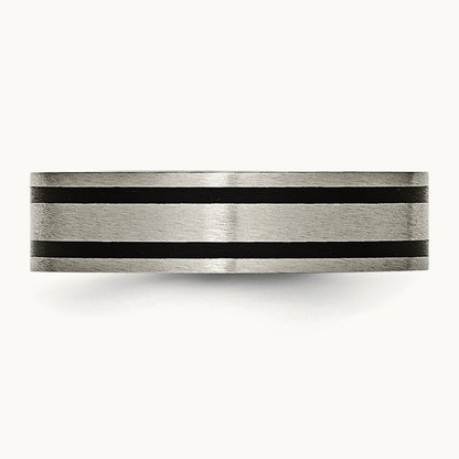 Brushed Enameled Flat Band, 6mm, Titanium
