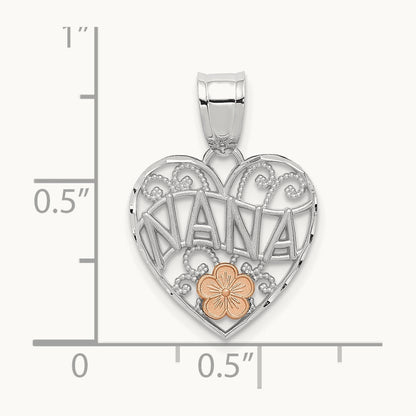 w/Rose Gold Flower NANA Heart Pendant, 14K White Gold