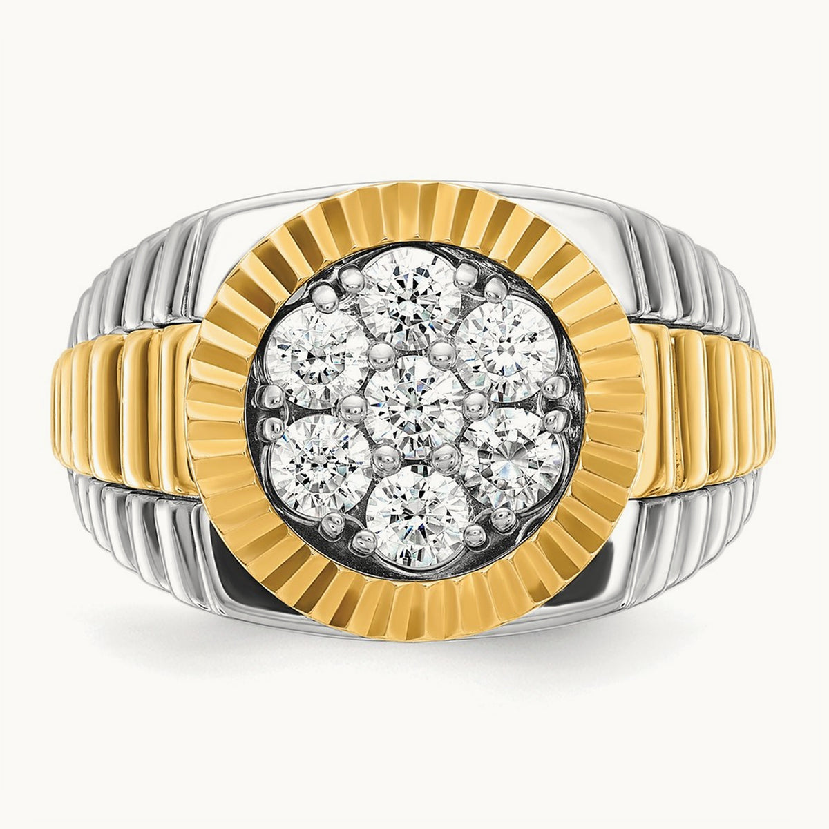 14ktt IBGoodman Men's Polished & Textured AA Diamond Cluster Ring