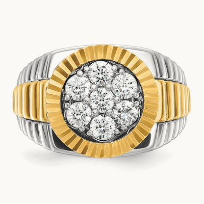 14ktt IBGoodman Men's Polished & Textured AA Diamond Cluster Ring