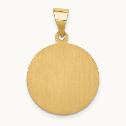 Polished and Satin St. Charles Medal Hollow Pendant, 14K