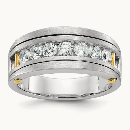 IBGoodman Men's Polished & Satin 7-Stone Diamond Ring, 14K Two-tone