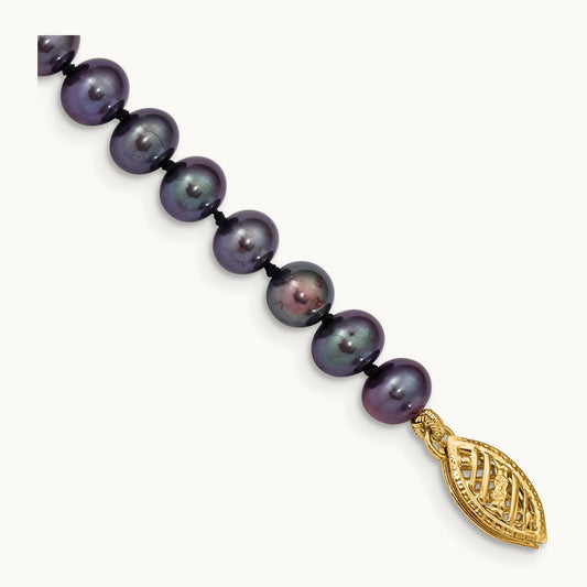 5- Black Near Round Freshwater Cultured Pearl Bracelet, 6mm, 14K