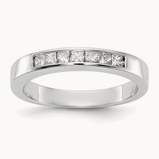 7-Stone Diamond Channel Band, 14K White Gold