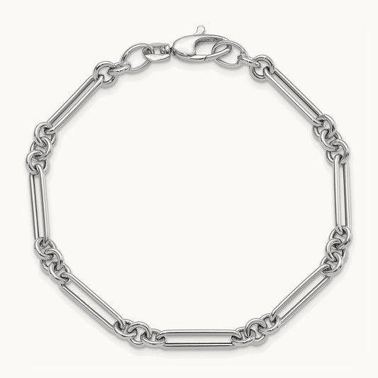 Polished Fancy Link Bracelet, 14K White Gold