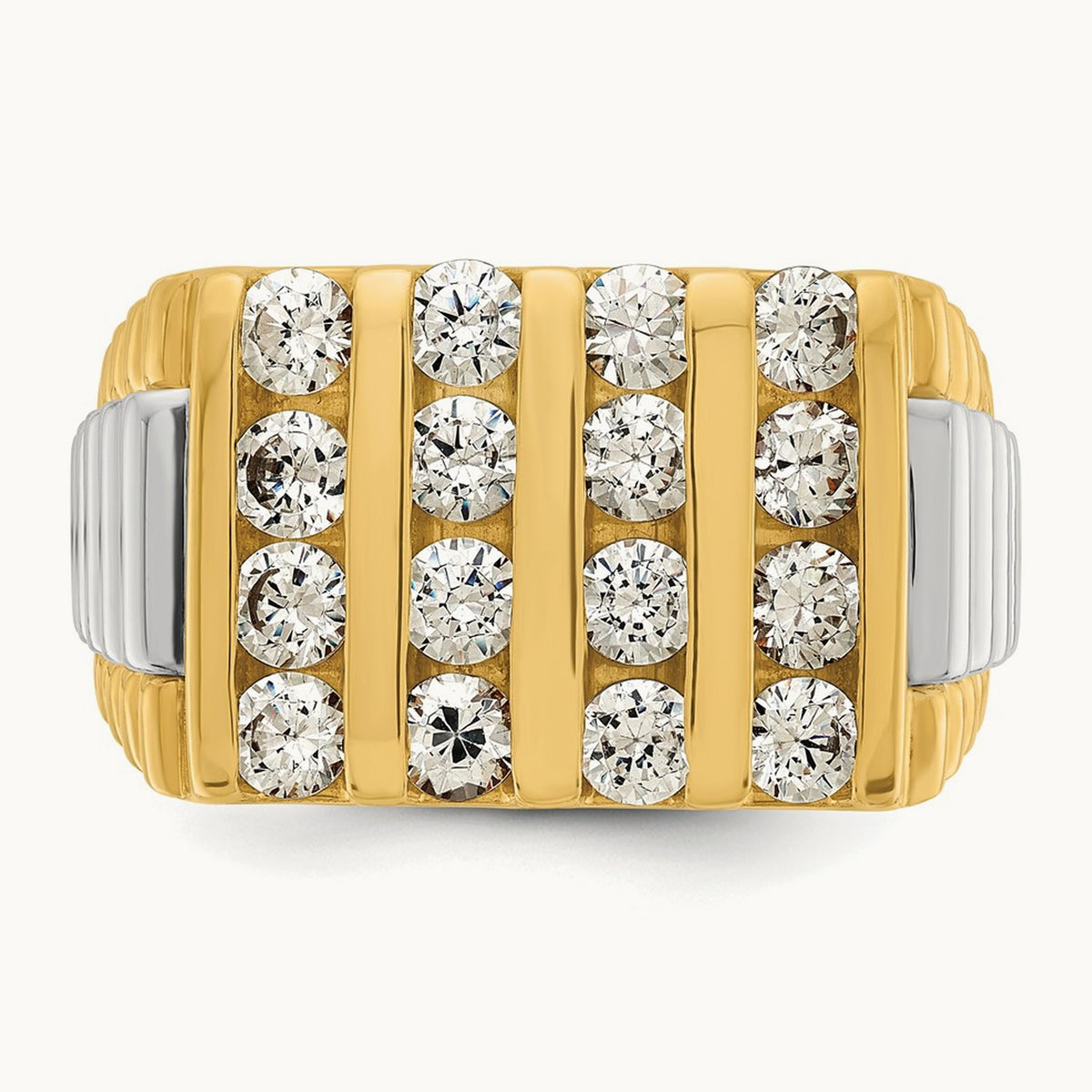IBGoodman Men's Polished & Textured 4-Row Diamond Ring, 14K Two-tone