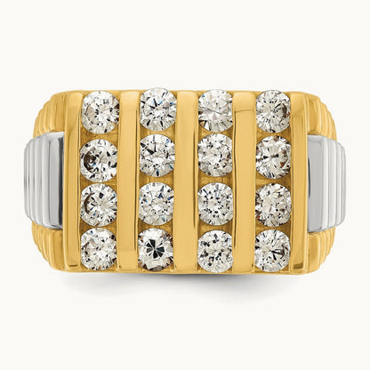 IBGoodman Men's Polished & Textured 4-Row Diamond Ring, 14K Two-tone