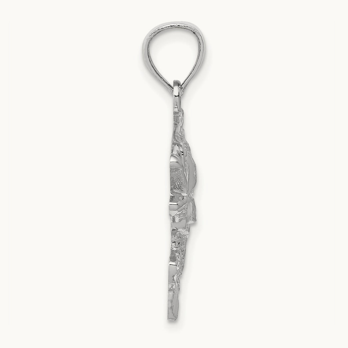 Polished Textured Bass Pendant — 14K White Gold