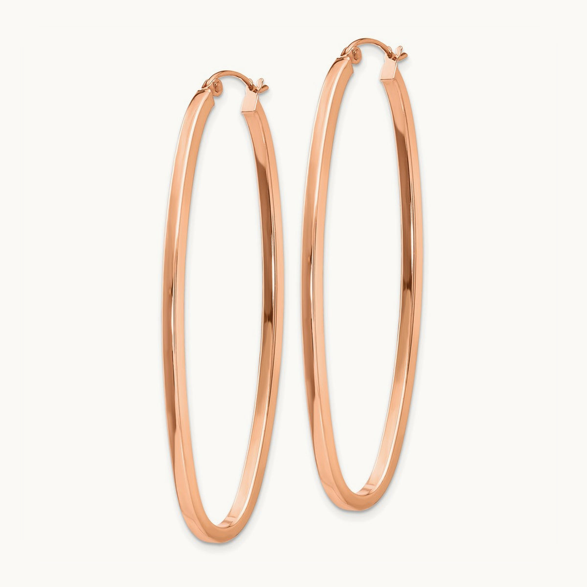 Square Tube Oval Hoop Earrings, 2mm, 14K Rose