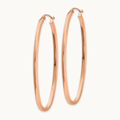 Square Tube Oval Hoop Earrings, 2mm, 14K Rose