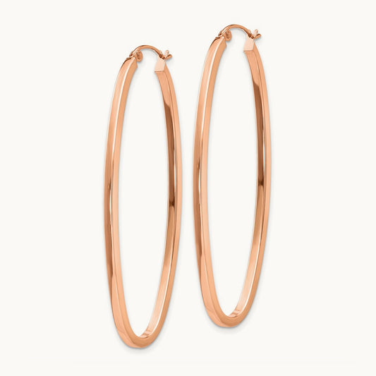 Square Tube Oval Hoop Earrings, 2mm, 14K Rose