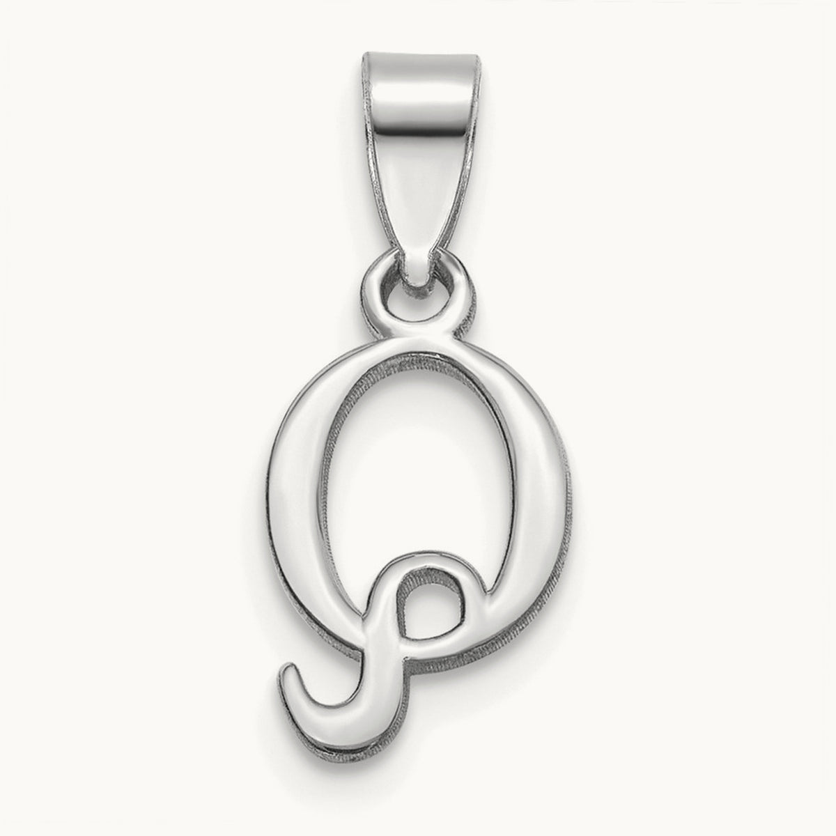 Polished Block Initial Pendant — 14K White Gold, Q