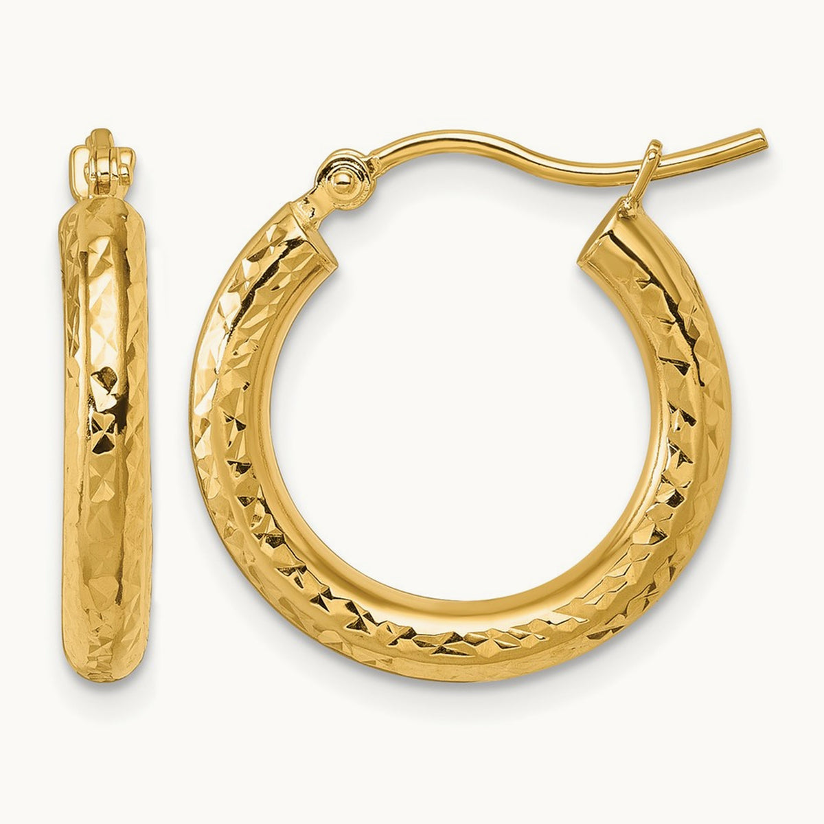 Diamond-cut Round Hoop Earrings — 10K Yellow Gold