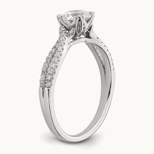 Criss-Cross 3/4ct Round Semi-Mount Eng Dia Ring, 14K White Gold