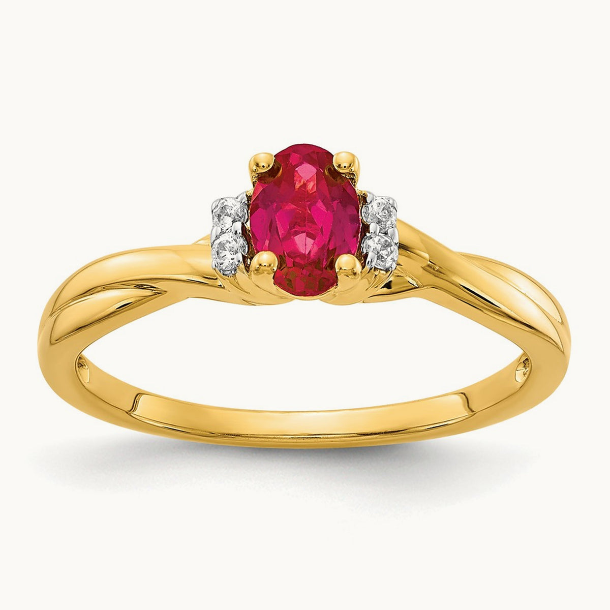 Diamond and Oval Ruby Ring, 14K