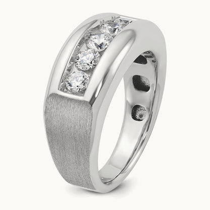 IBGoodman Men's Polished & Satin 5-Stone Diamond Ring, 14K White Gold
