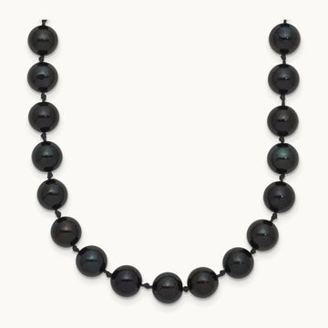6- Round Black Saltwater Akoya Cultured Pearl Necklace, 14K White Gold